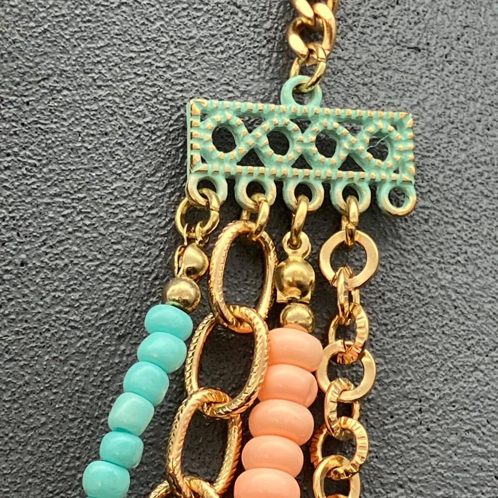 Plunder Layered Beaded Necklace 20 In As Is Multicolor Beads Gold Chains Retro - Picture 3 of 9